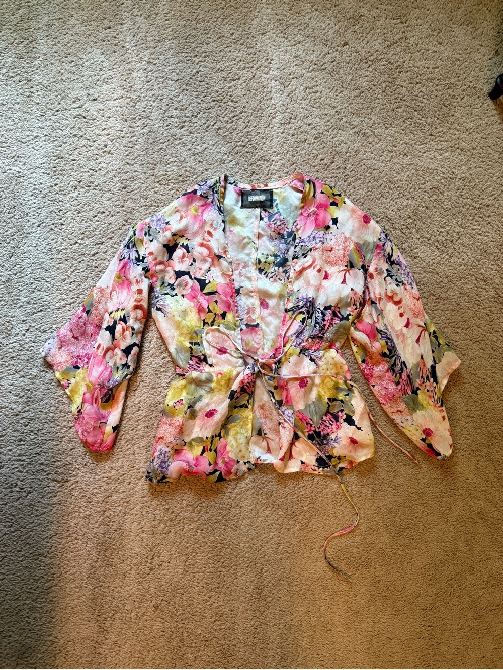 The Reformation Floral Tie-Front Kimono Top - size XS